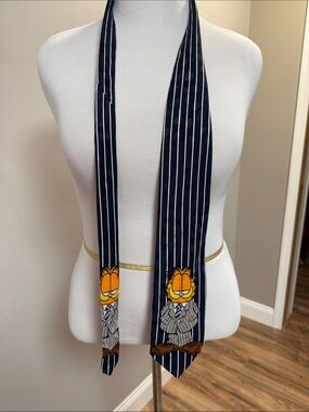 Navy Pinstripe Garfield Novelty Silk Tie Scarf